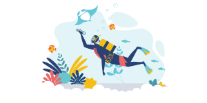 Graphic of a diver for the post exploring professional liability insurance