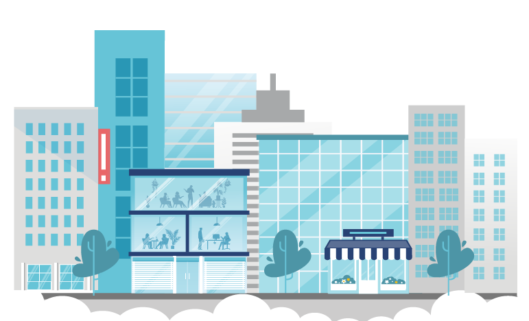 Graphic of a city to represent Staffing Insurance Program Details