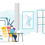 Graphic of a designer facing COVID-19 Challenges