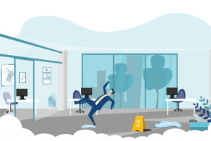 graphic of a person slipping in an office to show when companies need commercial general liability insurance