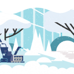 Graphic of a person preparing their property for winter