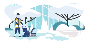 Graphic of a person preparing their property for winter