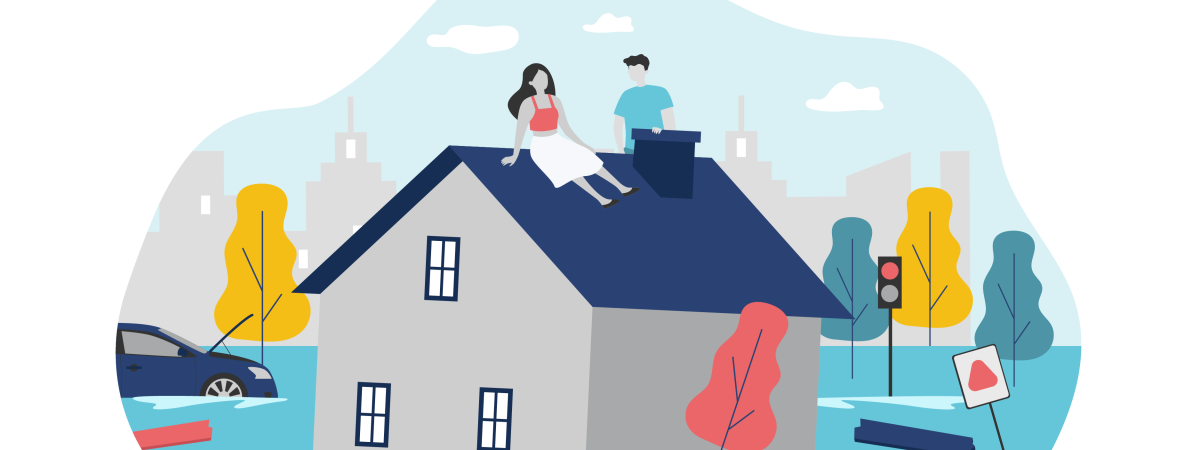Graphic depicts a house affected by flooding.