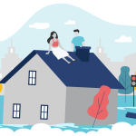 Graphic depicts a house affected by flooding.