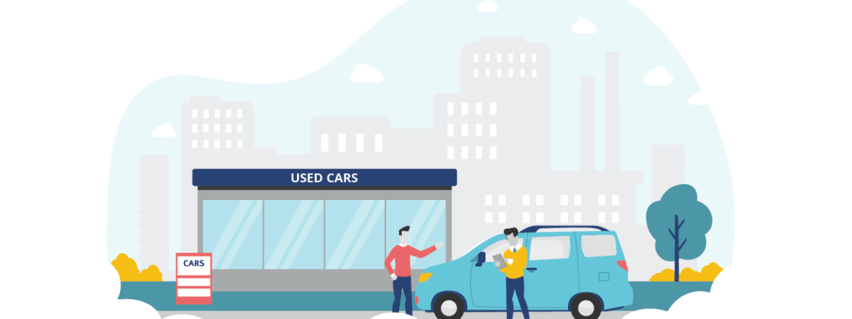 Graphic depicts a used car.
