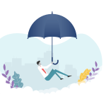 A professional floating in air with an umbrella