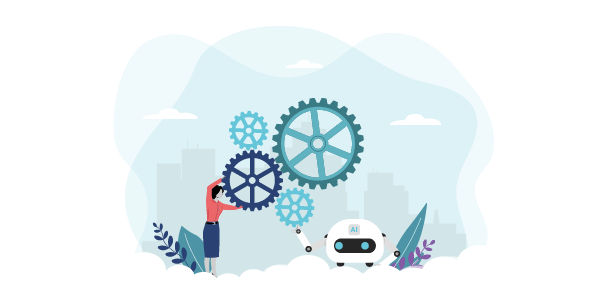Al piece A professional women and AI working together